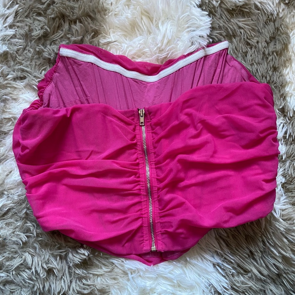 Pink Strapless Ruched Top